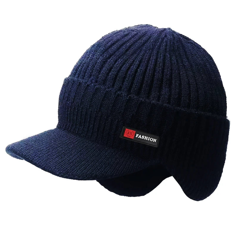 New Winter Men's Hat โ Outdoor Ear Protection Warm Knitted Cap with Windproof Visor, Thick Bicycle Scarf Cap for Men